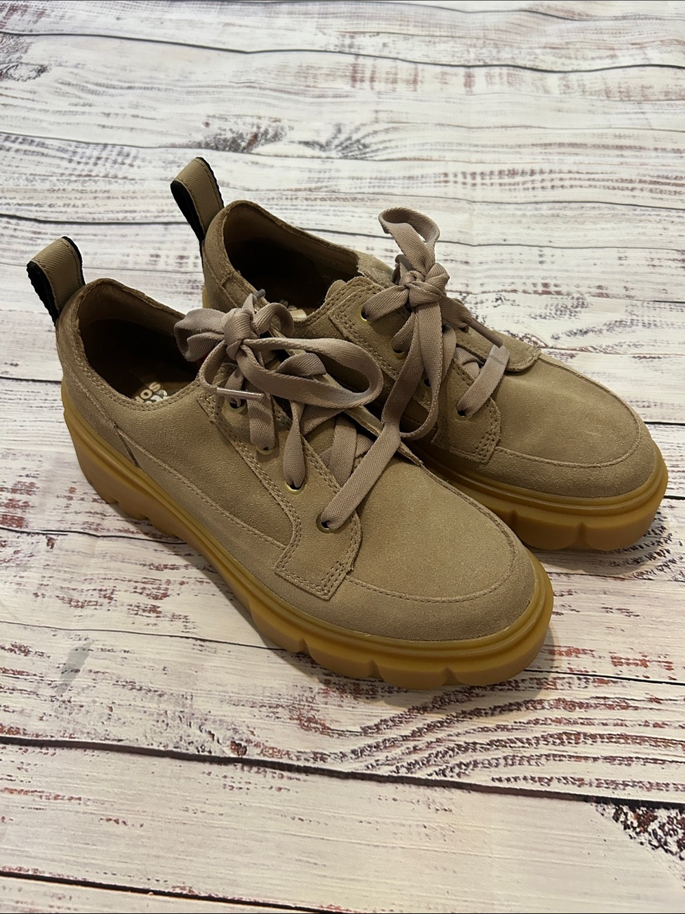 Sorel Casual Suede Lace-Up Sneakers in Khaki
